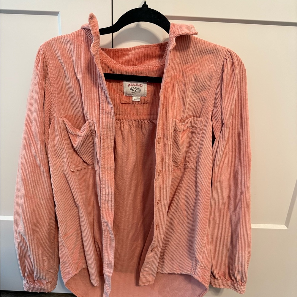 American Eagle Coral Corduroy Button-Down Shirt